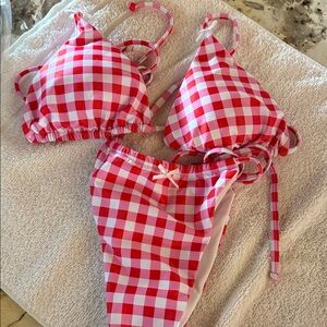 Red and White Gingham Bikini Set.  NEW